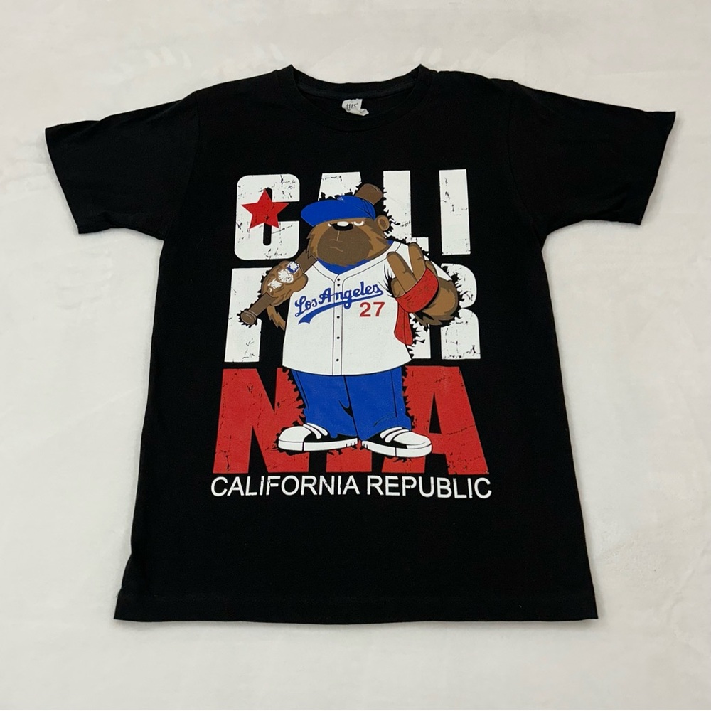 California Republic Los Angeles LA Baseball Bear Black Graphic Tee Shirt Men’s S